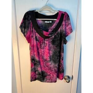 VTG Y2K Fairy Grunge Blouse 18/20W Pink Black Floral Velvet Burnout Whimsigoth